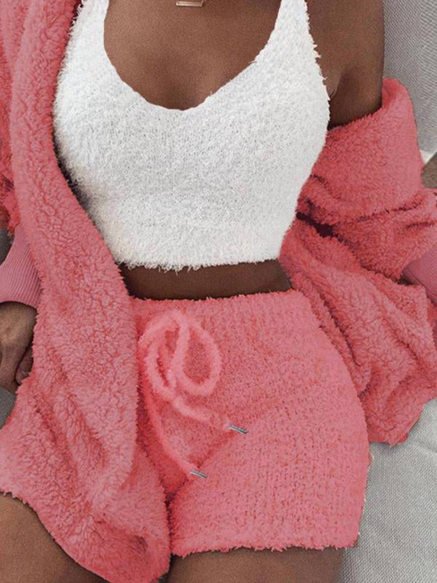 Levoire | Ensemble De Pyjama Court En Polaire À 3 Pièces Pour Dames Rose