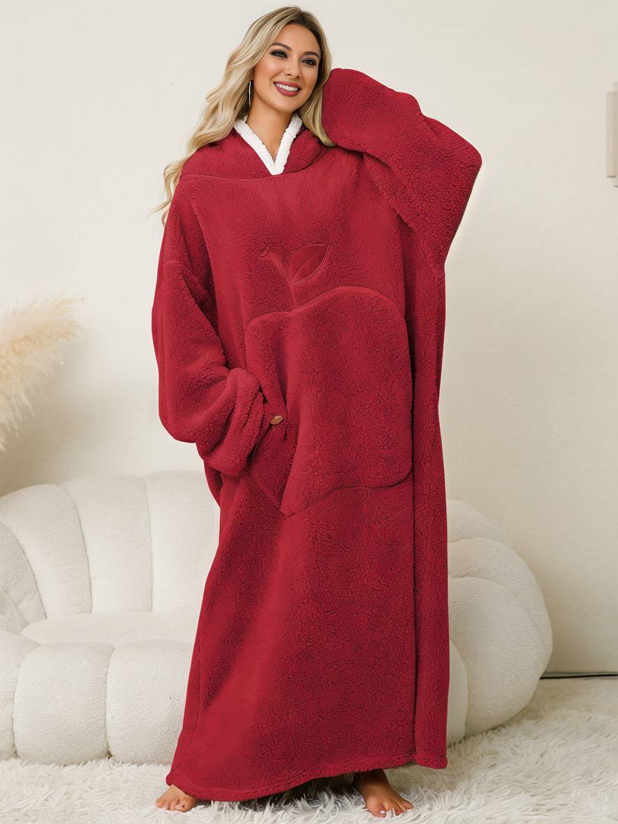 Levoire | Pyjama Surdimensionné Unicolore Flanelle Poches Avec Capuche Manches Longues Femme Décontracté Ample Hiver Robe