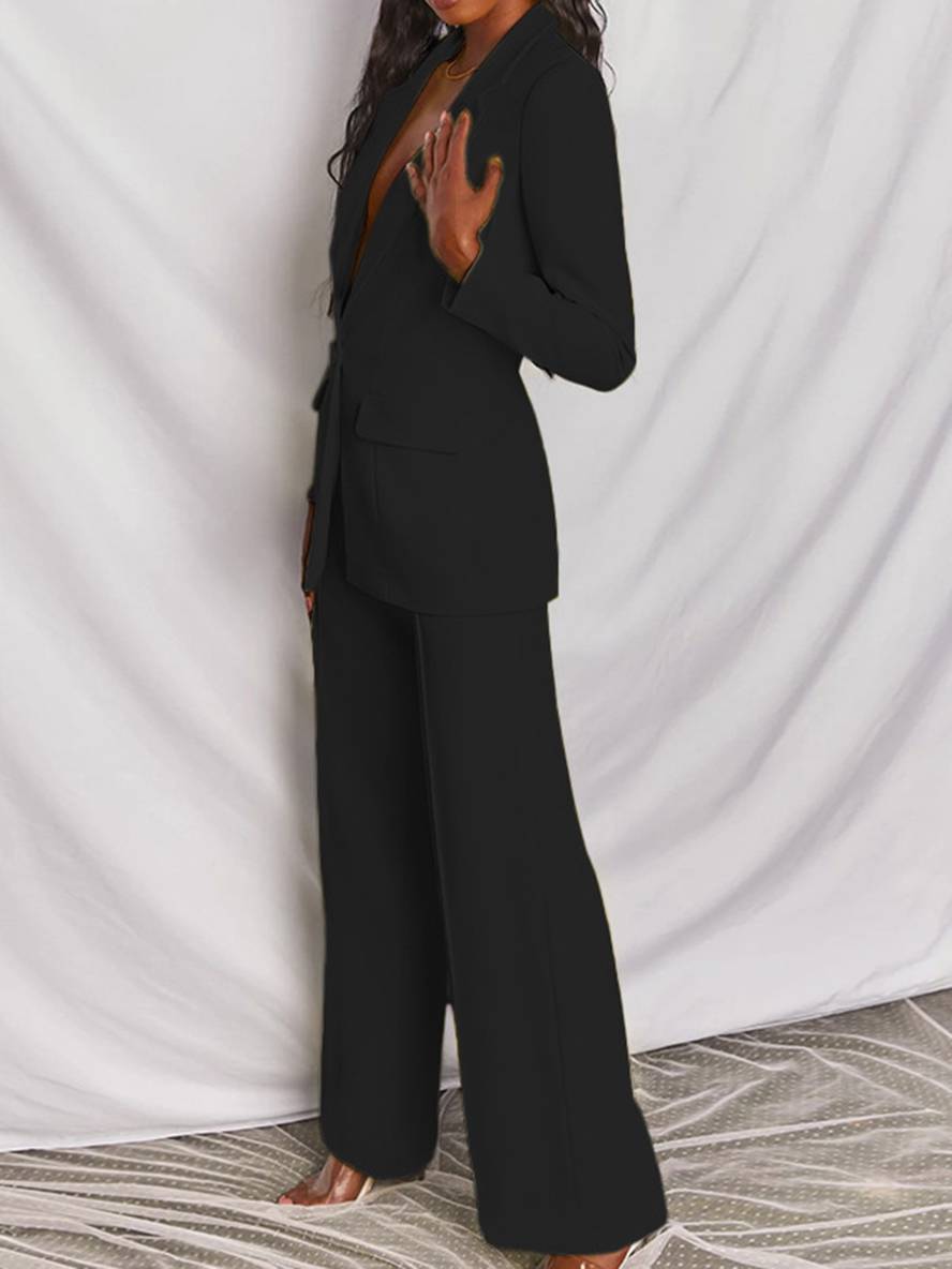 Levoire | Blazer Bureau Deux Pièces Boutons Poches Col Revers Manches Longues Veste Droite Pantalon Femme Élégant Costume Style