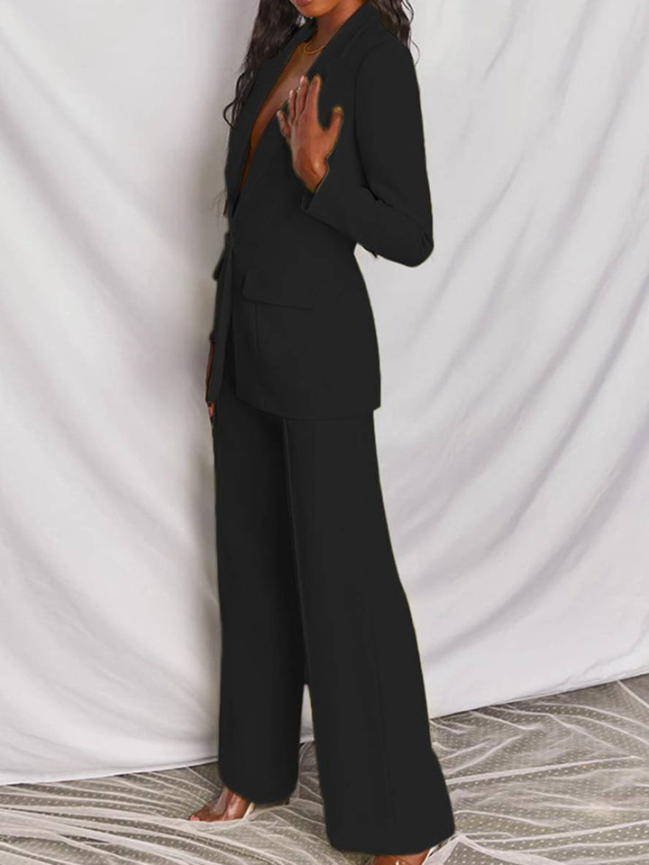 Levoire | Blazer Bureau Deux Pièces Boutons Poches Col Revers Manches Longues Veste Droite Pantalon Femme Élégant Costume Style