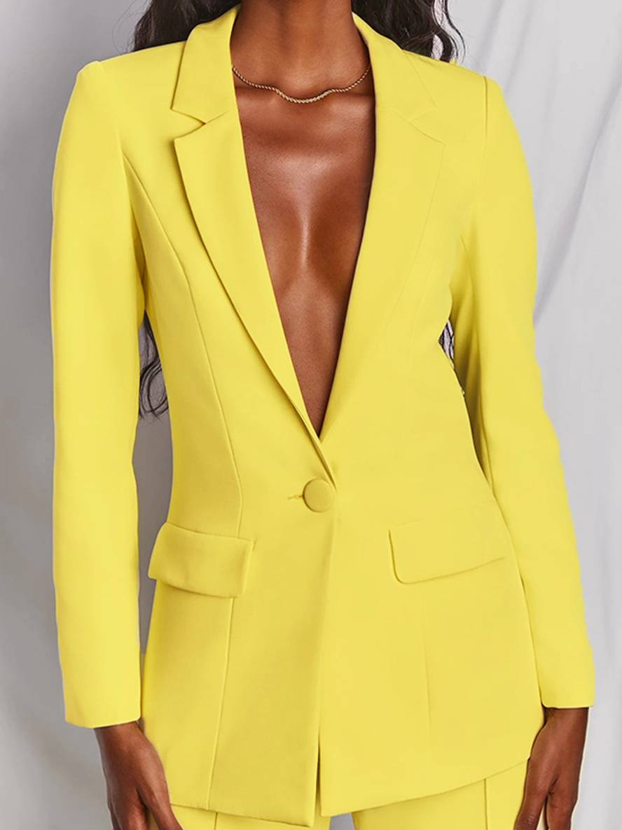 Levoire | Blazer Bureau Deux Pièces Boutons Poches Col Revers Manches Longues Veste Droite Pantalon Femme Élégant Costume Style