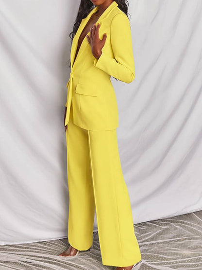 Levoire | Blazer Bureau Deux Pièces Boutons Poches Col Revers Manches Longues Veste Droite Pantalon Femme Élégant Costume Style