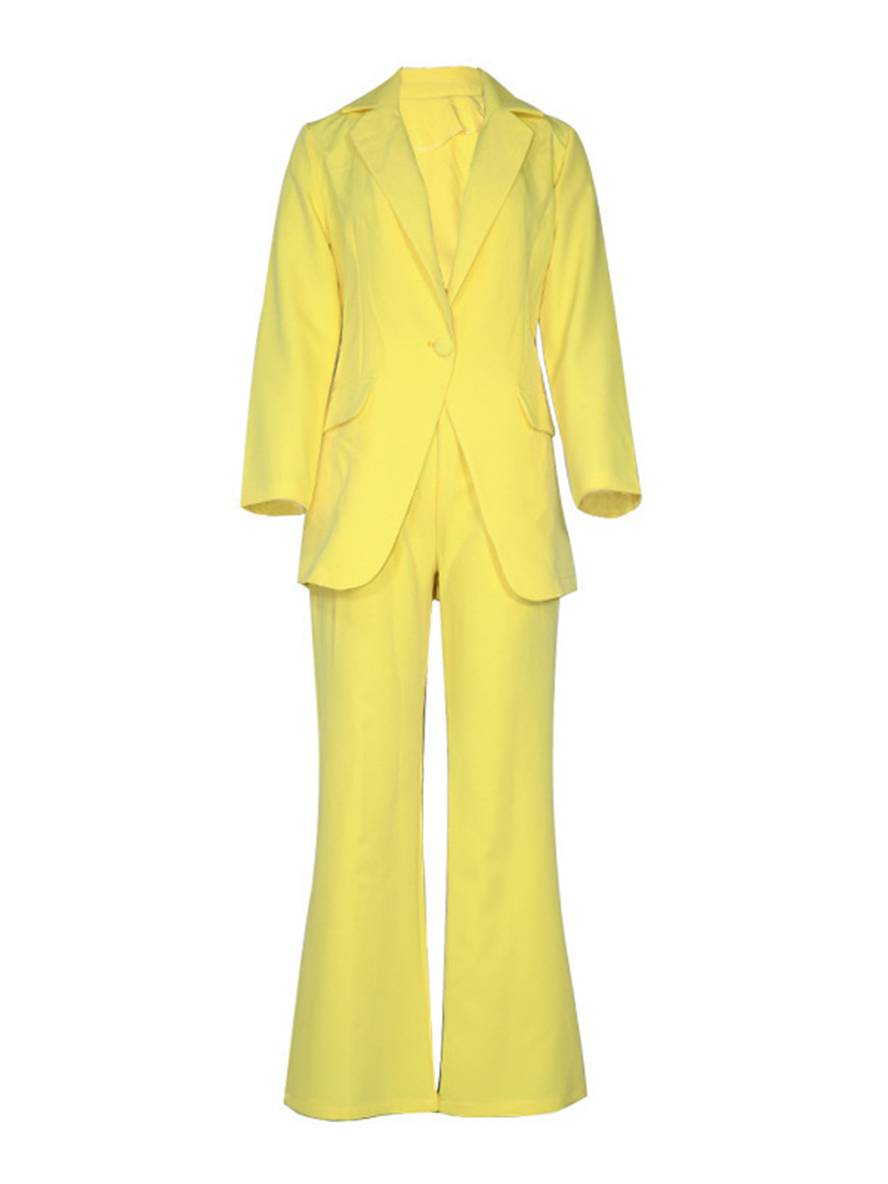 Levoire | Blazer Bureau Deux Pièces Boutons Poches Col Revers Manches Longues Veste Droite Pantalon Femme Élégant Costume Style