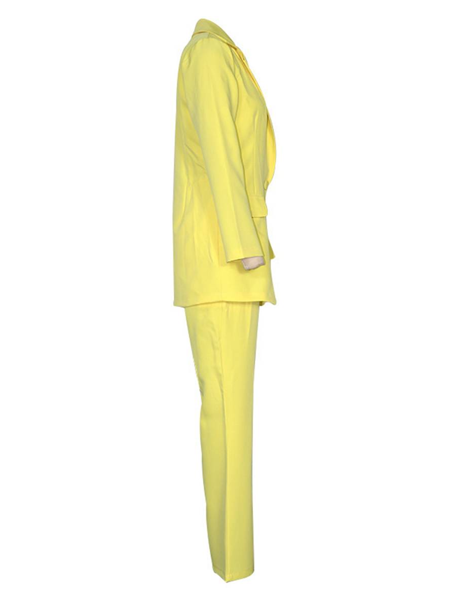 Levoire | Blazer Bureau Deux Pièces Boutons Poches Col Revers Manches Longues Veste Droite Pantalon Femme Élégant Costume Style