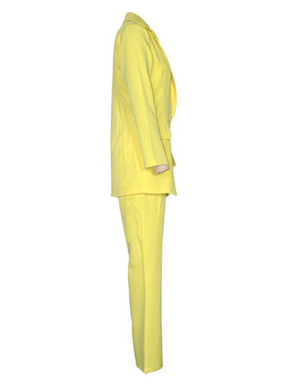 Levoire | Blazer Bureau Deux Pièces Boutons Poches Col Revers Manches Longues Veste Droite Pantalon Femme Élégant Costume Style