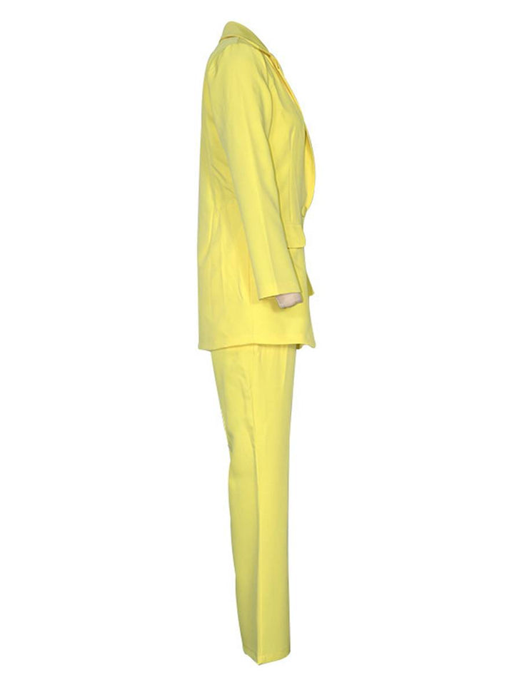 Levoire | Blazer Bureau Deux Pièces Boutons Poches Col Revers Manches Longues Veste Droite Pantalon Femme Élégant Costume Style