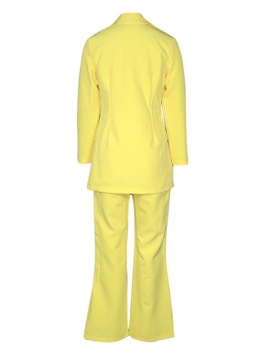 Levoire | Blazer Bureau Deux Pièces Boutons Poches Col Revers Manches Longues Veste Droite Pantalon Femme Élégant Costume Style