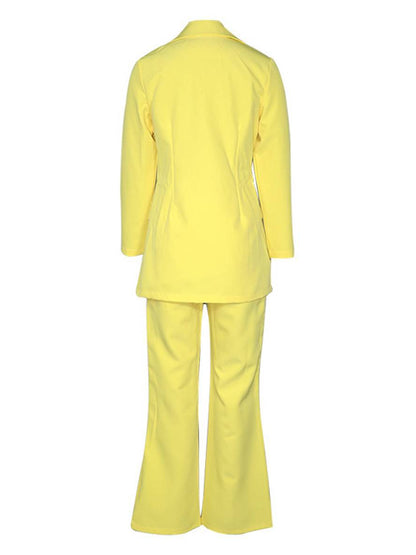 Levoire | Blazer Bureau Deux Pièces Boutons Poches Col Revers Manches Longues Veste Droite Pantalon Femme Élégant Costume Style