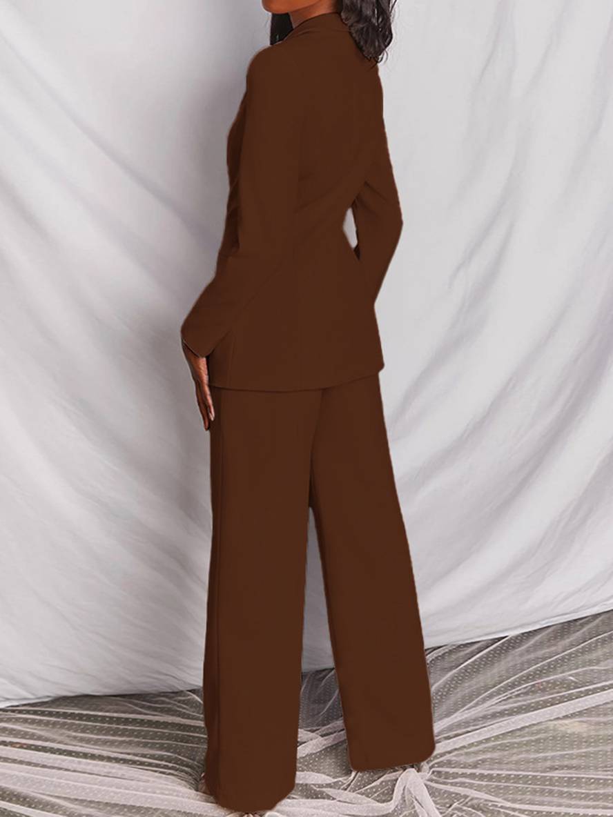Levoire | Blazer Bureau Deux Pièces Boutons Poches Col Revers Manches Longues Veste Droite Pantalon Femme Élégant Costume Style