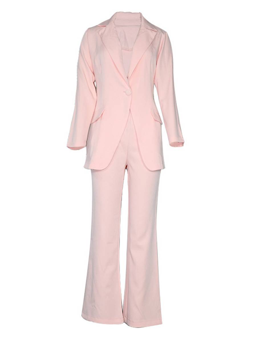 Levoire | Blazer Bureau Deux Pièces Boutons Poches Col Revers Manches Longues Veste Droite Pantalon Femme Élégant Costume Style