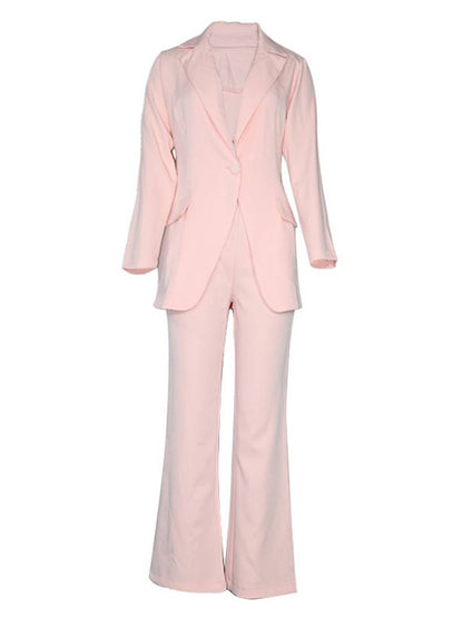 Levoire | Blazer Bureau Deux Pièces Boutons Poches Col Revers Manches Longues Veste Droite Pantalon Femme Élégant Costume Style