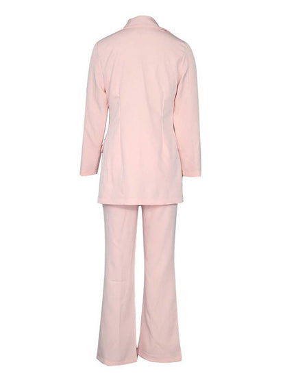 Levoire | Blazer Bureau Deux Pièces Boutons Poches Col Revers Manches Longues Veste Droite Pantalon Femme Élégant Costume Style