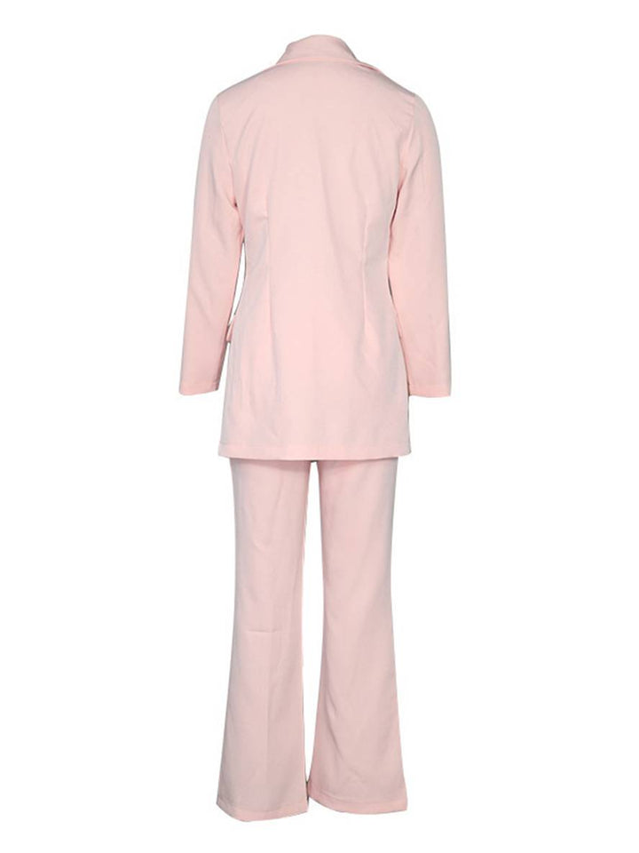 Levoire | Blazer Bureau Deux Pièces Boutons Poches Col Revers Manches Longues Veste Droite Pantalon Femme Élégant Costume Style