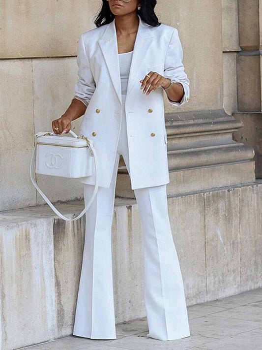 Levoire | Ensemble De Tailleur Pour Femmes Blazer De Bureau Double Boutonnage Col À Revers Manches Longues Élégant Deux Pièces