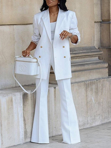 Levoire | Ensemble De Tailleur Pour Femmes Blazer De Bureau Double Boutonnage Col À Revers Manches Longues Élégant Deux Pièces