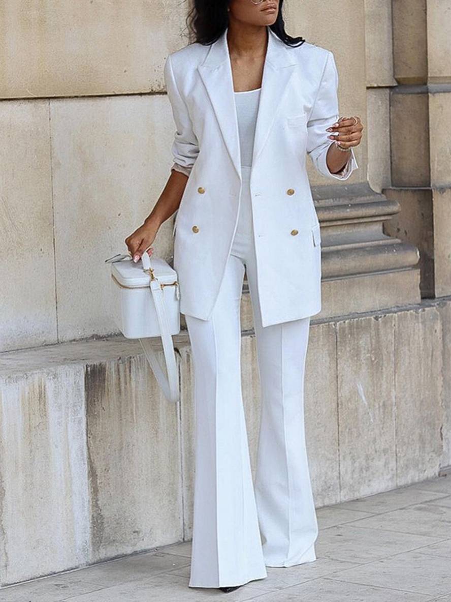 Levoire | Ensemble De Tailleur Pour Femmes Blazer De Bureau Double Boutonnage Col À Revers Manches Longues Élégant Deux Pièces