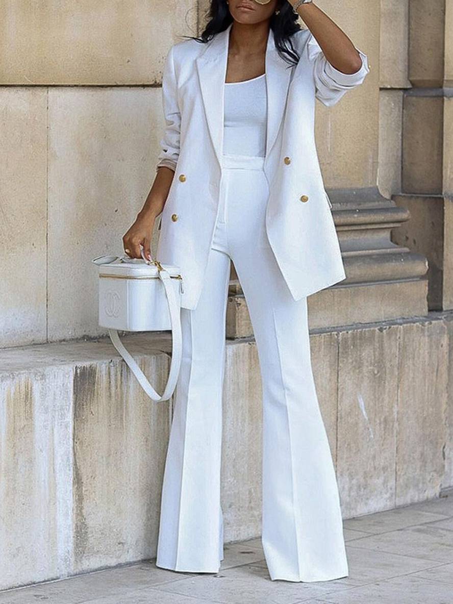 Levoire | Ensemble De Tailleur Pour Femmes Blazer De Bureau Double Boutonnage Col À Revers Manches Longues Élégant Deux Pièces