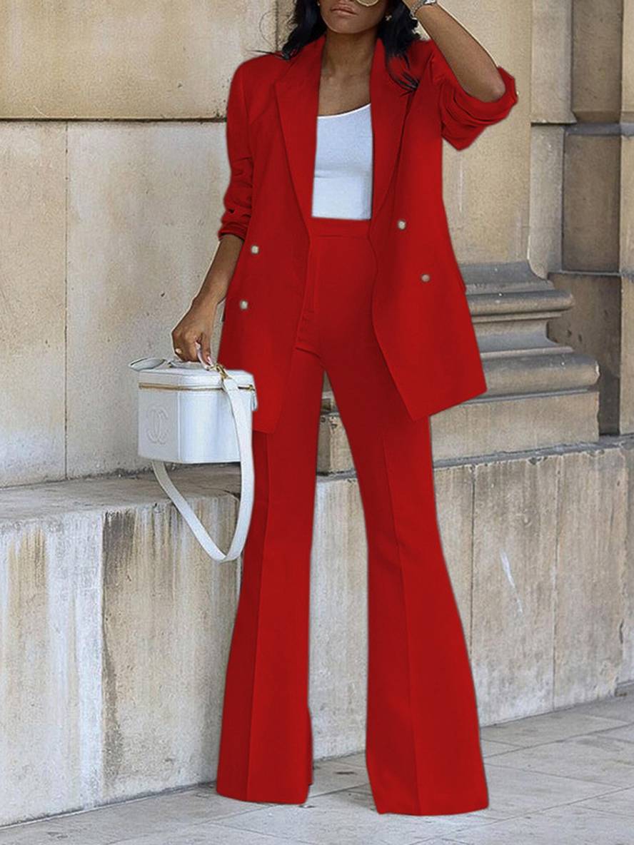Levoire | Ensemble De Tailleur Pour Femmes Blazer De Bureau Double Boutonnage Col À Revers Manches Longues Élégant Deux Pièces