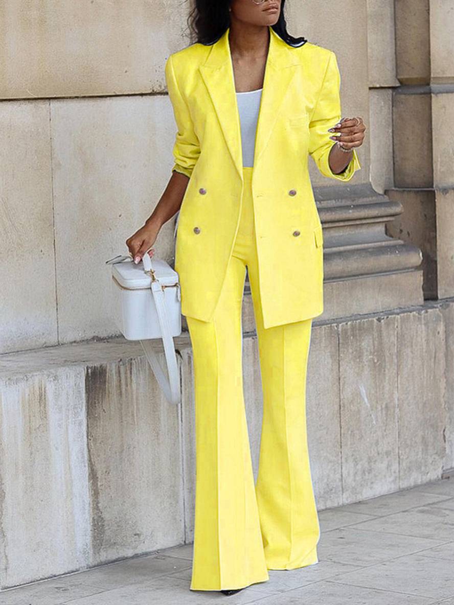 Levoire | Ensemble De Tailleur Pour Femmes Blazer De Bureau Double Boutonnage Col À Revers Manches Longues Élégant Deux Pièces