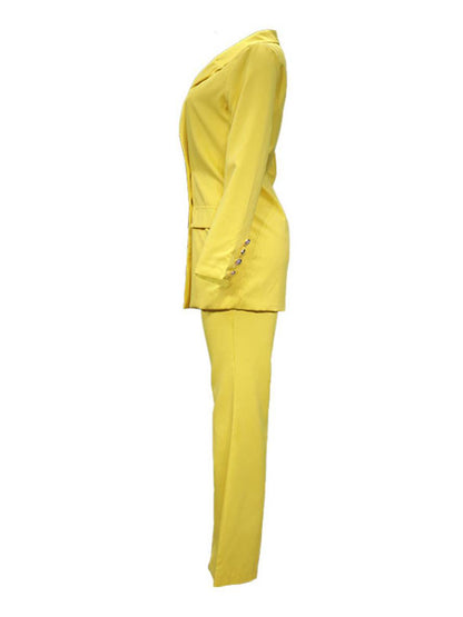 Levoire | Ensemble De Tailleur Pour Femmes Blazer De Bureau Double Boutonnage Col À Revers Manches Longues Élégant Deux Pièces