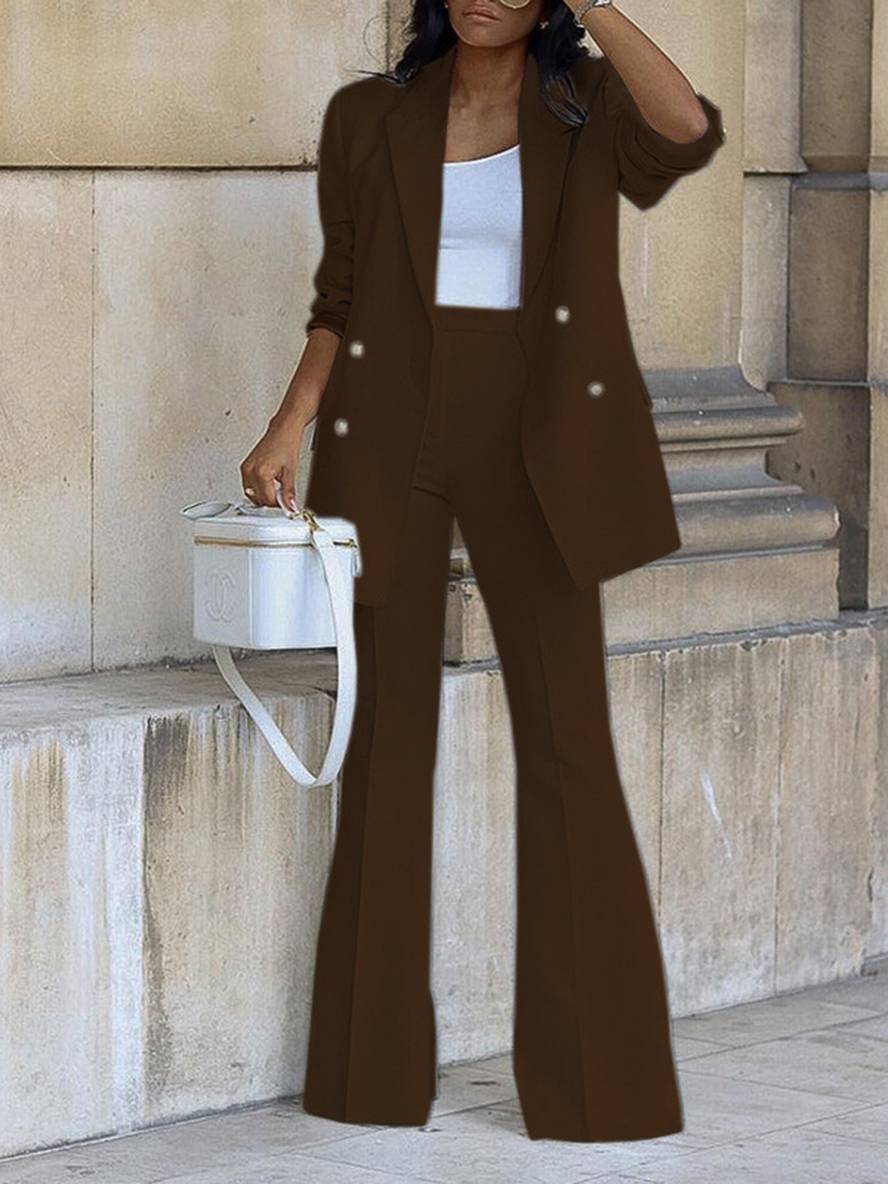 Levoire | Ensemble De Tailleur Pour Femmes Blazer De Bureau Double Boutonnage Col À Revers Manches Longues Élégant Deux Pièces