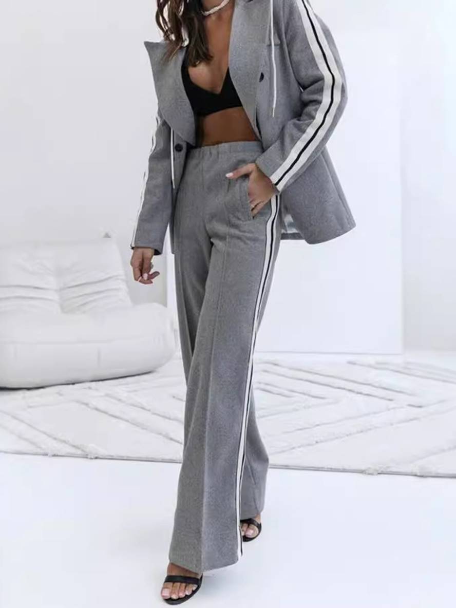 Levoire | Veste De Bureau À Double Bouton Pour Femme En Hoodie Rayé Deux Pièces Décontractée