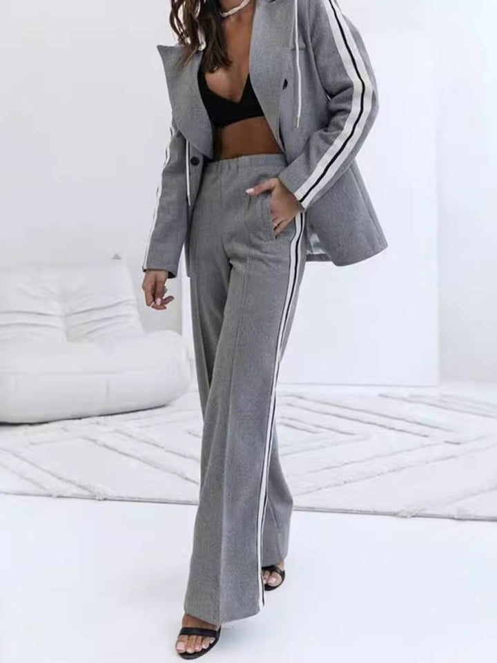 Levoire | Veste De Bureau À Double Bouton Pour Femme En Hoodie Rayé Deux Pièces Décontractée