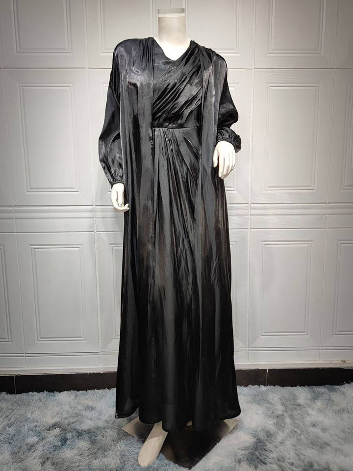 Levoire | Ensemble Robe En Satin Avec Nœud Bright Wire Manches Longues Femmes Élégant Décontracté Mode
