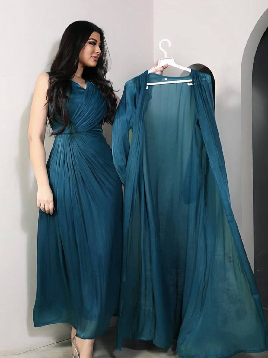 Levoire | Ensemble Robe En Satin Avec Nœud Bright Wire Manches Longues Femmes Élégant Décontracté Mode