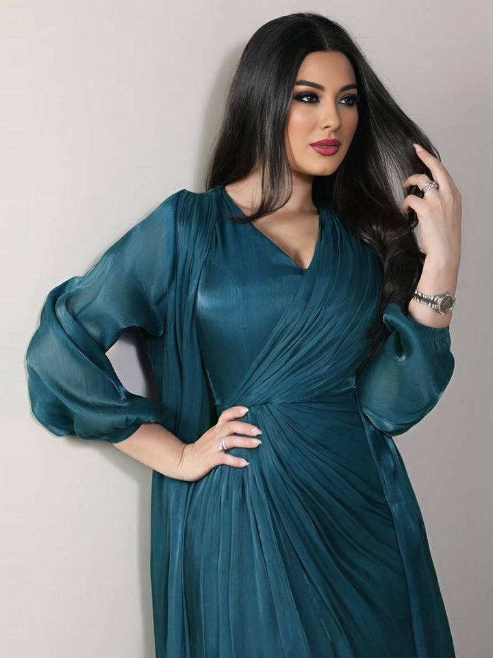 Levoire | Ensemble Robe En Satin Avec Nœud Bright Wire Manches Longues Femmes Élégant Décontracté Mode