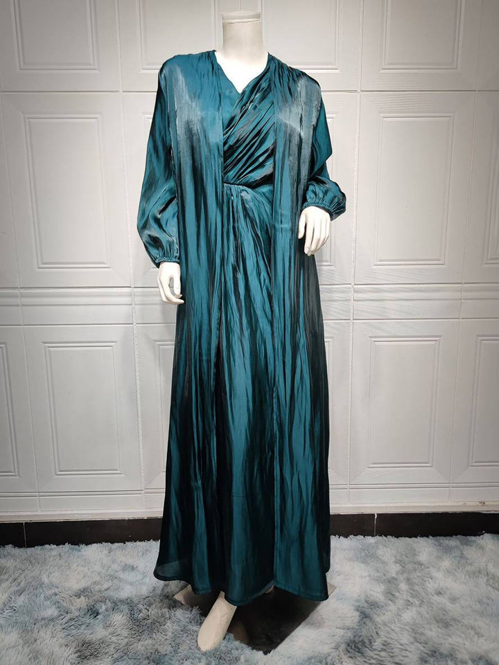 Levoire | Ensemble Robe En Satin Avec Nœud Bright Wire Manches Longues Femmes Élégant Décontracté Mode