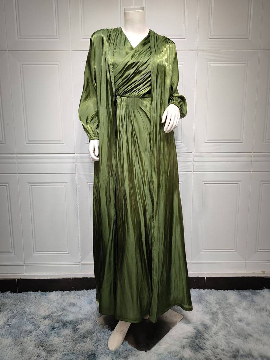Levoire | Ensemble Robe En Satin Avec Nœud Bright Wire Manches Longues Femmes Élégant Décontracté Mode