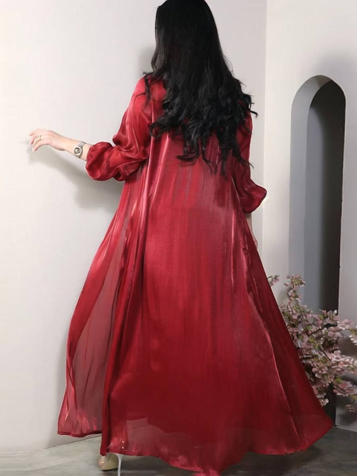 Levoire | Ensemble Robe En Satin Avec Nœud Bright Wire Manches Longues Femmes Élégant Décontracté Mode