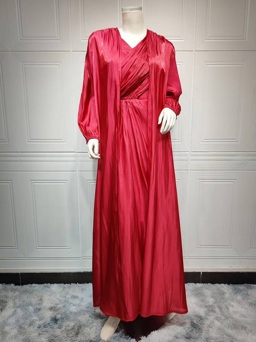 Levoire | Ensemble Robe En Satin Avec Nœud Bright Wire Manches Longues Femmes Élégant Décontracté Mode