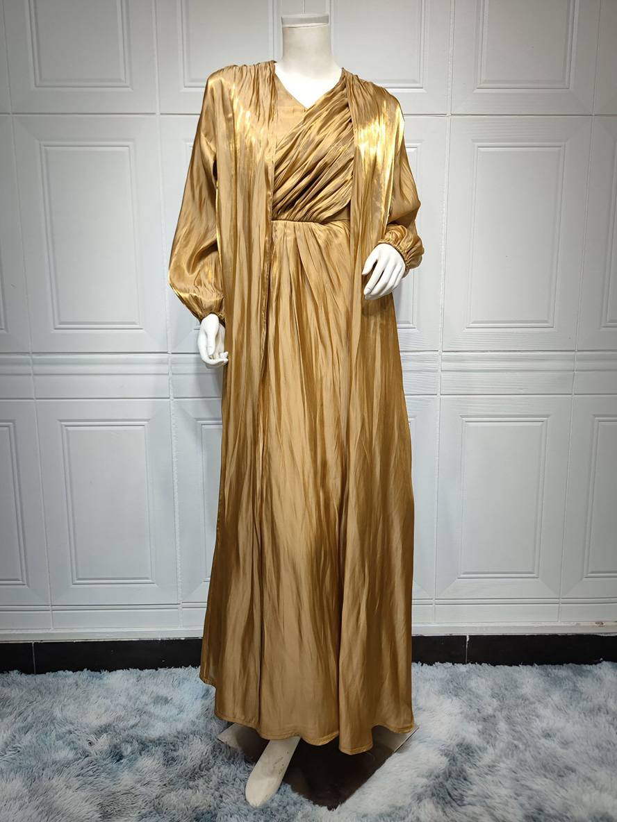 Levoire | Ensemble Robe En Satin Avec Nœud Bright Wire Manches Longues Femmes Élégant Décontracté Mode