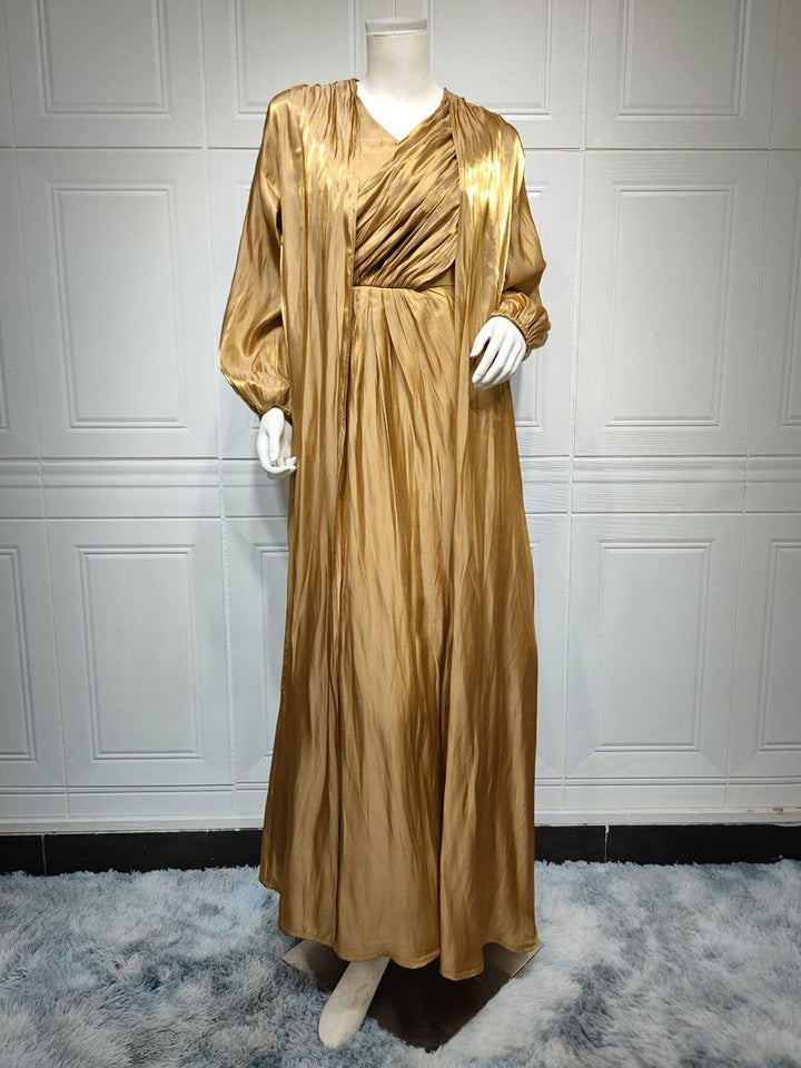Levoire | Ensemble Robe En Satin Avec Nœud Bright Wire Manches Longues Femmes Élégant Décontracté Mode