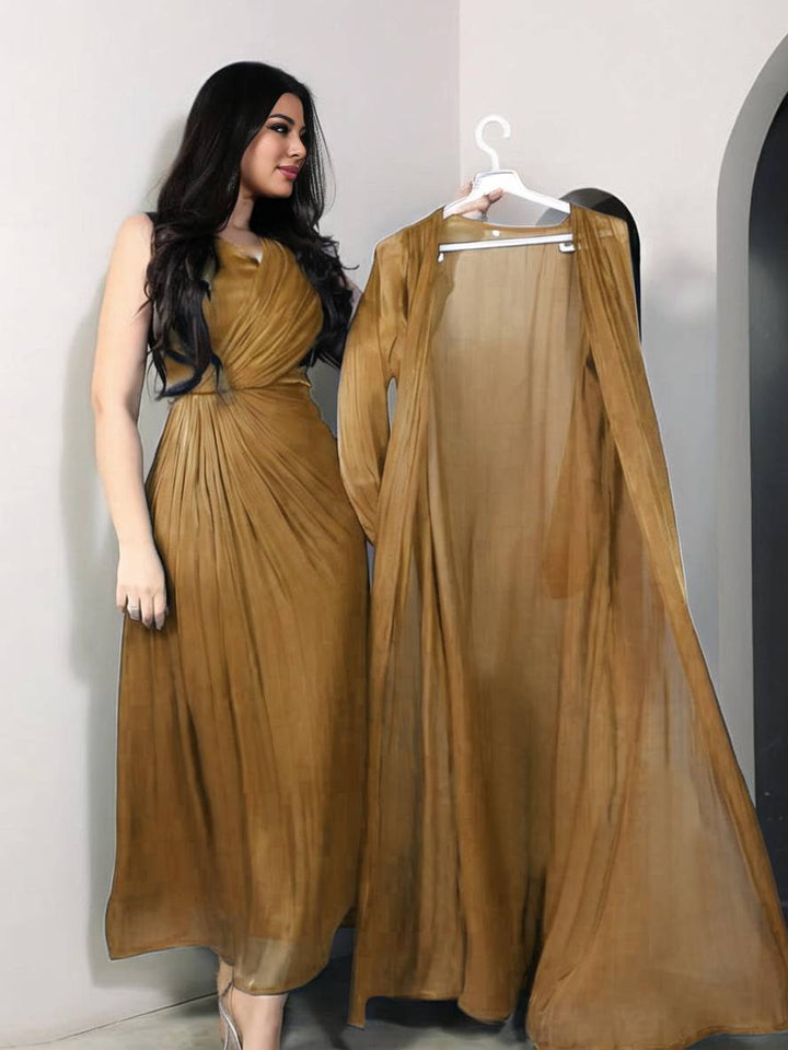 Levoire | Ensemble Robe En Satin Avec Nœud Bright Wire Manches Longues Femmes Élégant Décontracté Mode