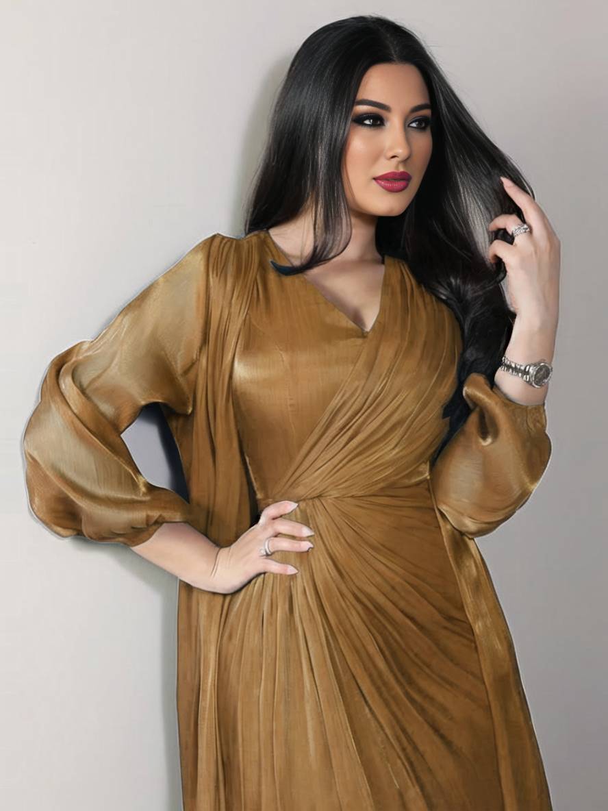 Levoire | Ensemble Robe En Satin Avec Nœud Bright Wire Manches Longues Femmes Élégant Décontracté Mode
