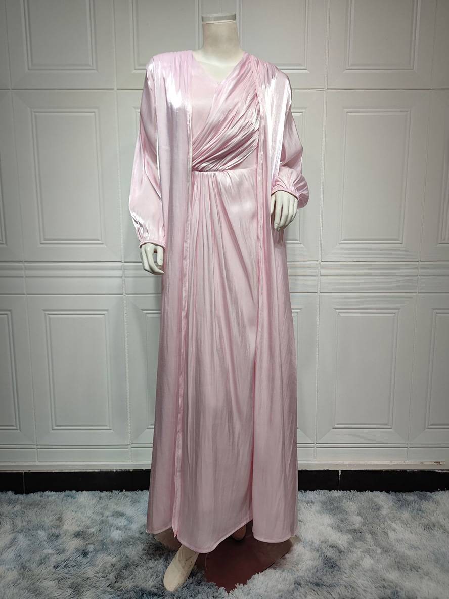 Levoire | Ensemble Robe En Satin Avec Nœud Bright Wire Manches Longues Femmes Élégant Décontracté Mode