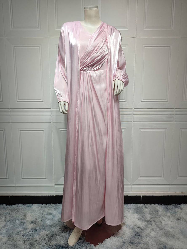Levoire | Ensemble Robe En Satin Avec Nœud Bright Wire Manches Longues Femmes Élégant Décontracté Mode