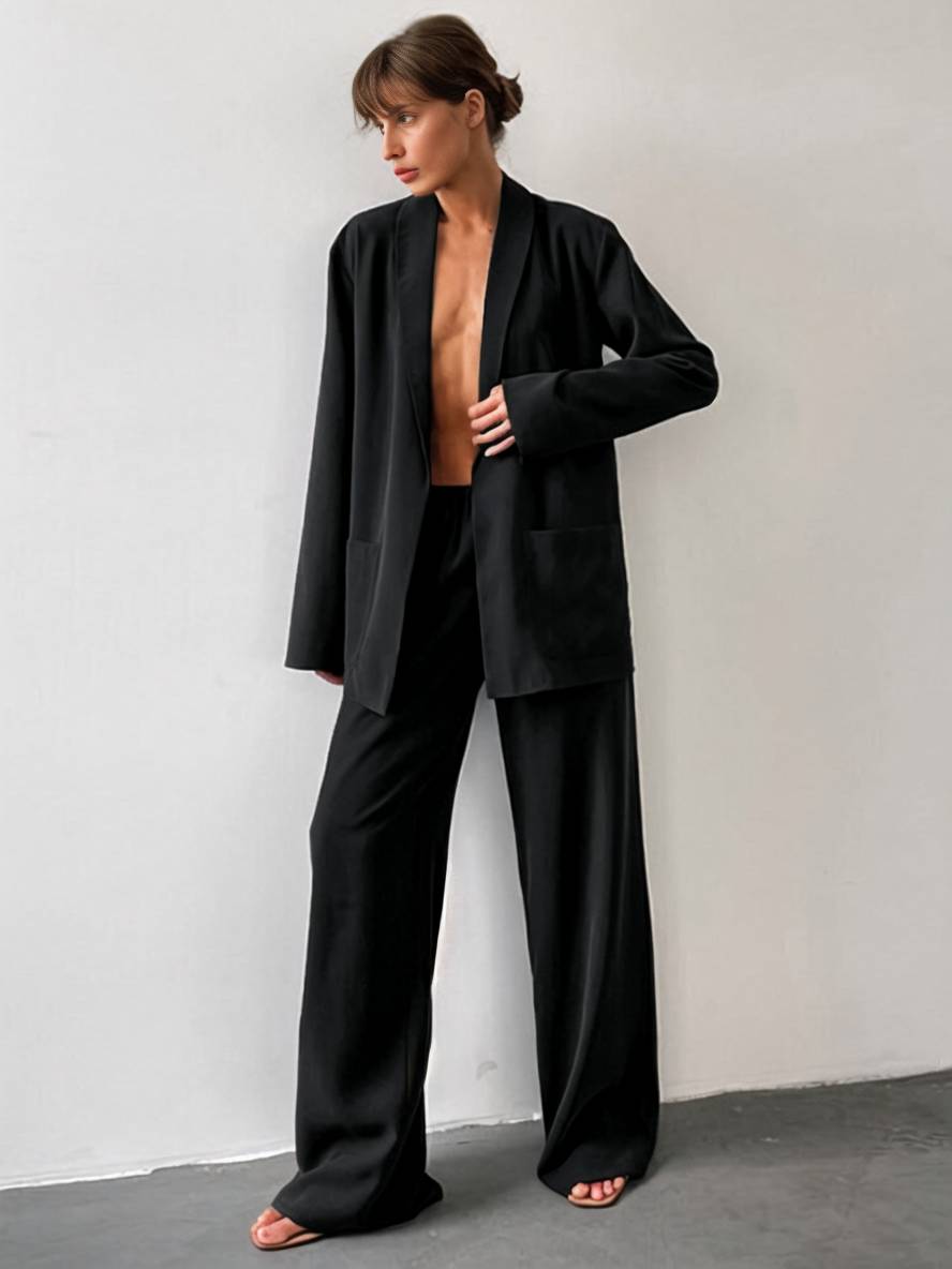 Levoire | Tenues Avec Pantalon Décolleté En V Ceinture Poches Blazer Femme Élégant Décontracté Deux Pièces