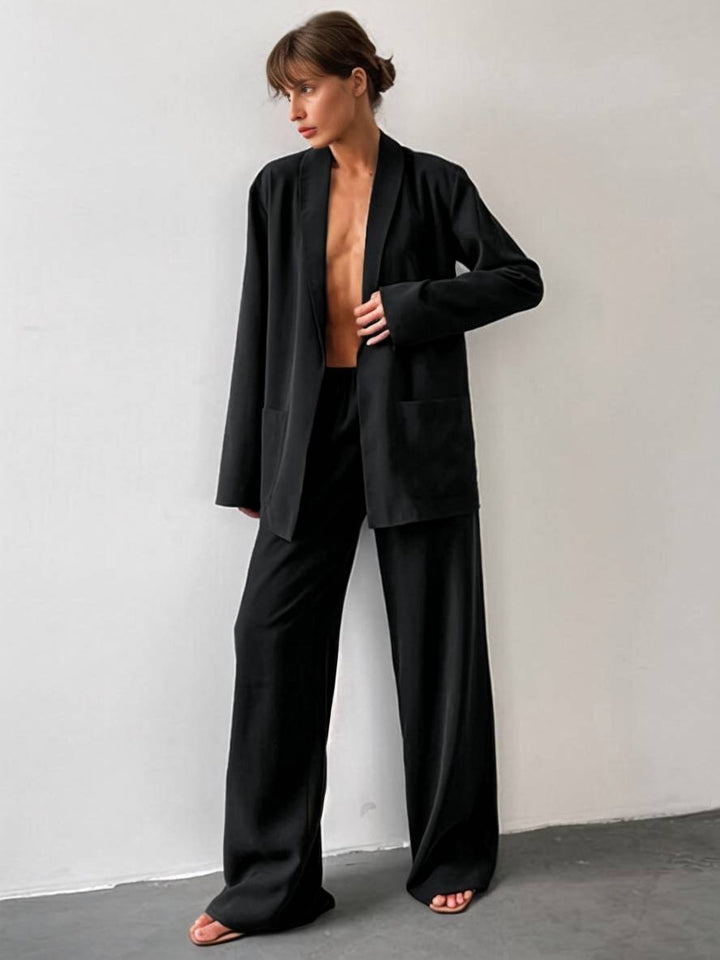 Levoire | Tenues Avec Pantalon Décolleté En V Ceinture Poches Blazer Femme Élégant Décontracté Deux Pièces