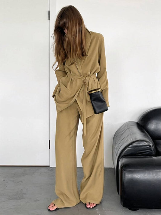 Levoire | Tenues Avec Pantalon Décolleté En V Ceinture Poches Blazer Femme Élégant Décontracté Deux Pièces