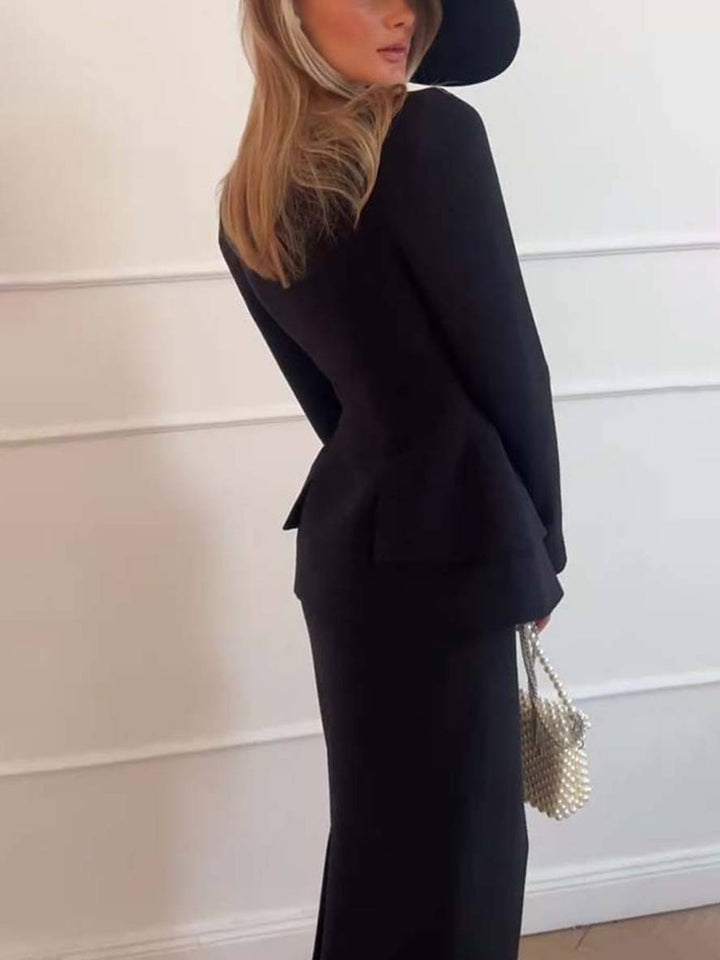 Levoire | Blazer À Col Carré Avec Boutons Et Poches À Manches Longues Avec Jupe Pour Femmes Élégant Décontracté Deux Pièces Bureau