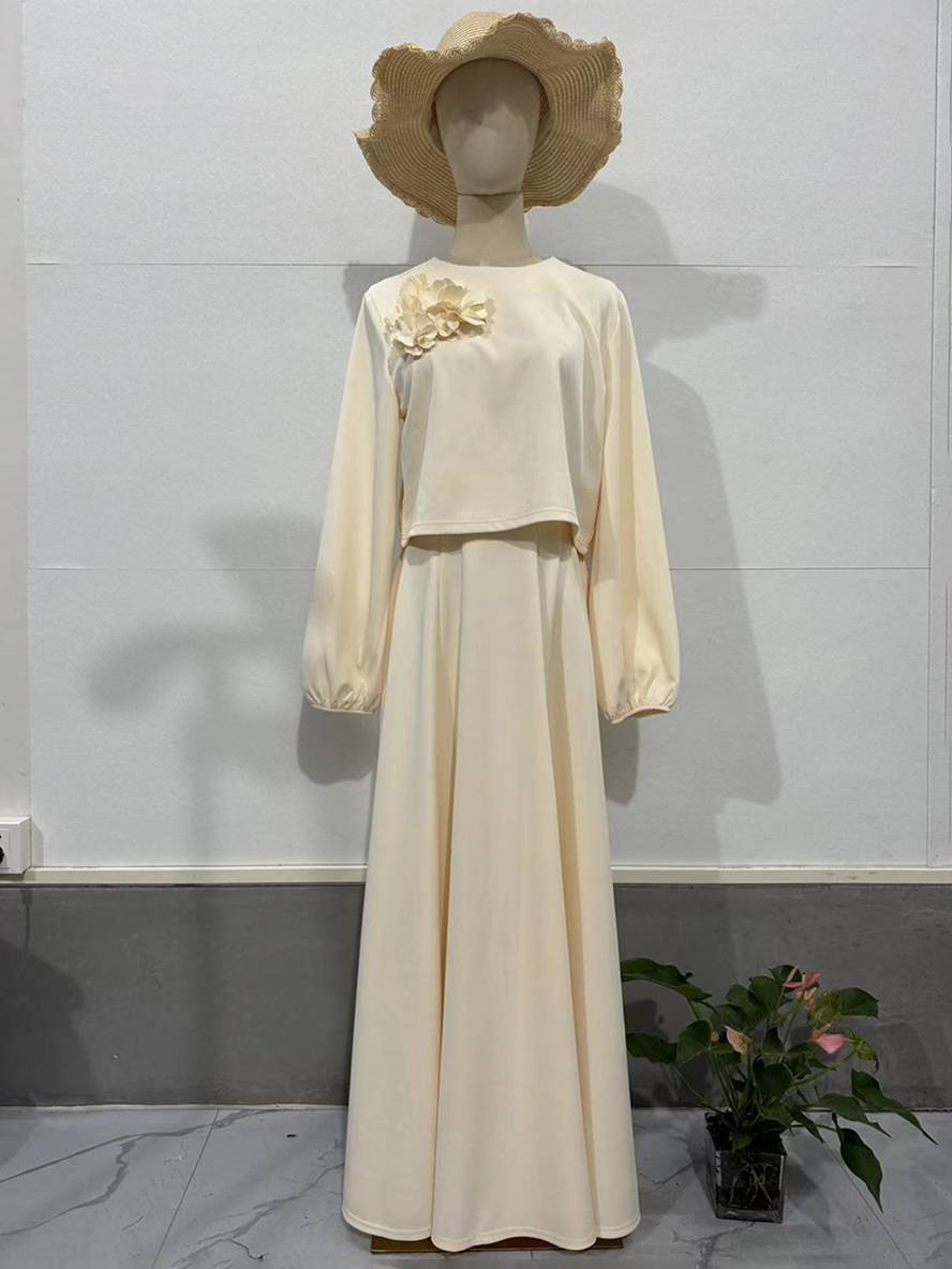 Levoire | Ensemble Élégant Deux Pièces Pour Femmes Haut Court Avec Manches Ballon Et Jupe Trapèze Robe Deux Pièces