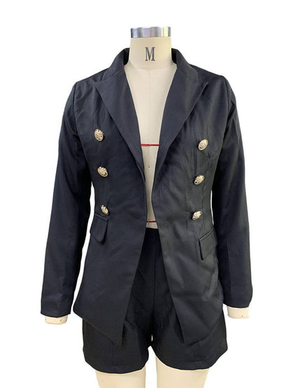 Levoire | Ensemble De Blazer Avec Short À Double Boutonnage À Manches Longues Décontracté Pour Femmes