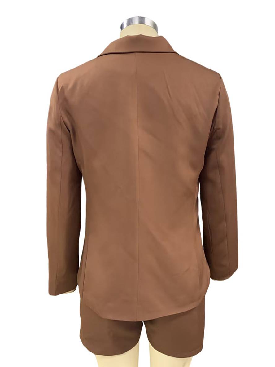 Levoire | Ensemble De Blazer Avec Short À Double Boutonnage À Manches Longues Décontracté Pour Femmes