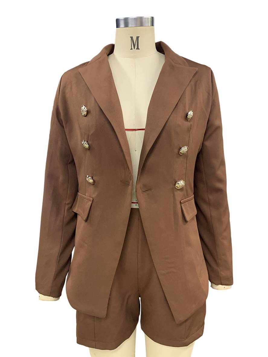 Levoire | Ensemble De Blazer Avec Short À Double Boutonnage À Manches Longues Décontracté Pour Femmes