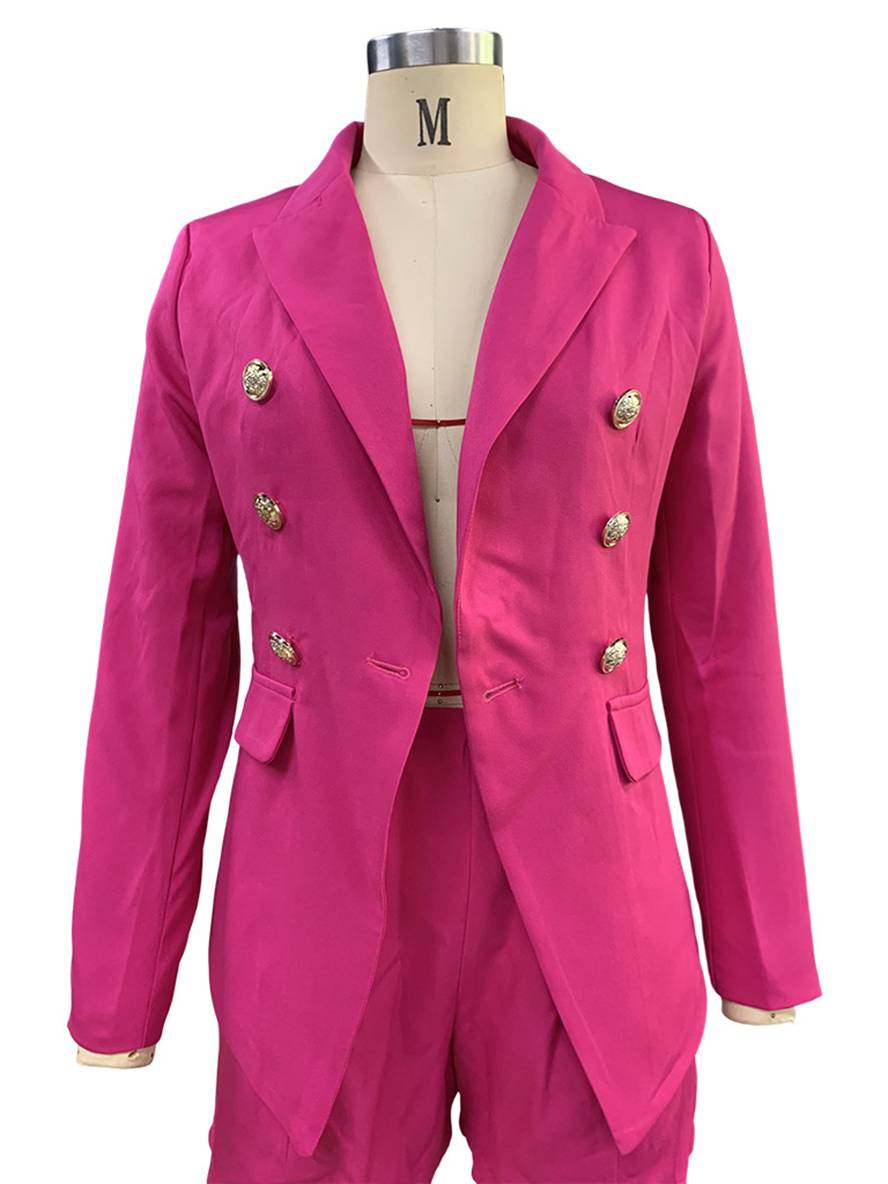 Levoire | Ensemble De Blazer Avec Short À Double Boutonnage À Manches Longues Décontracté Pour Femmes