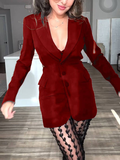 Levoire | Costumes Pantalons Avec Bouton Transparent En Dentelle, Décolleté En V, Blazer Dos Nu Pour Femmes, Tenue Décontractée Style